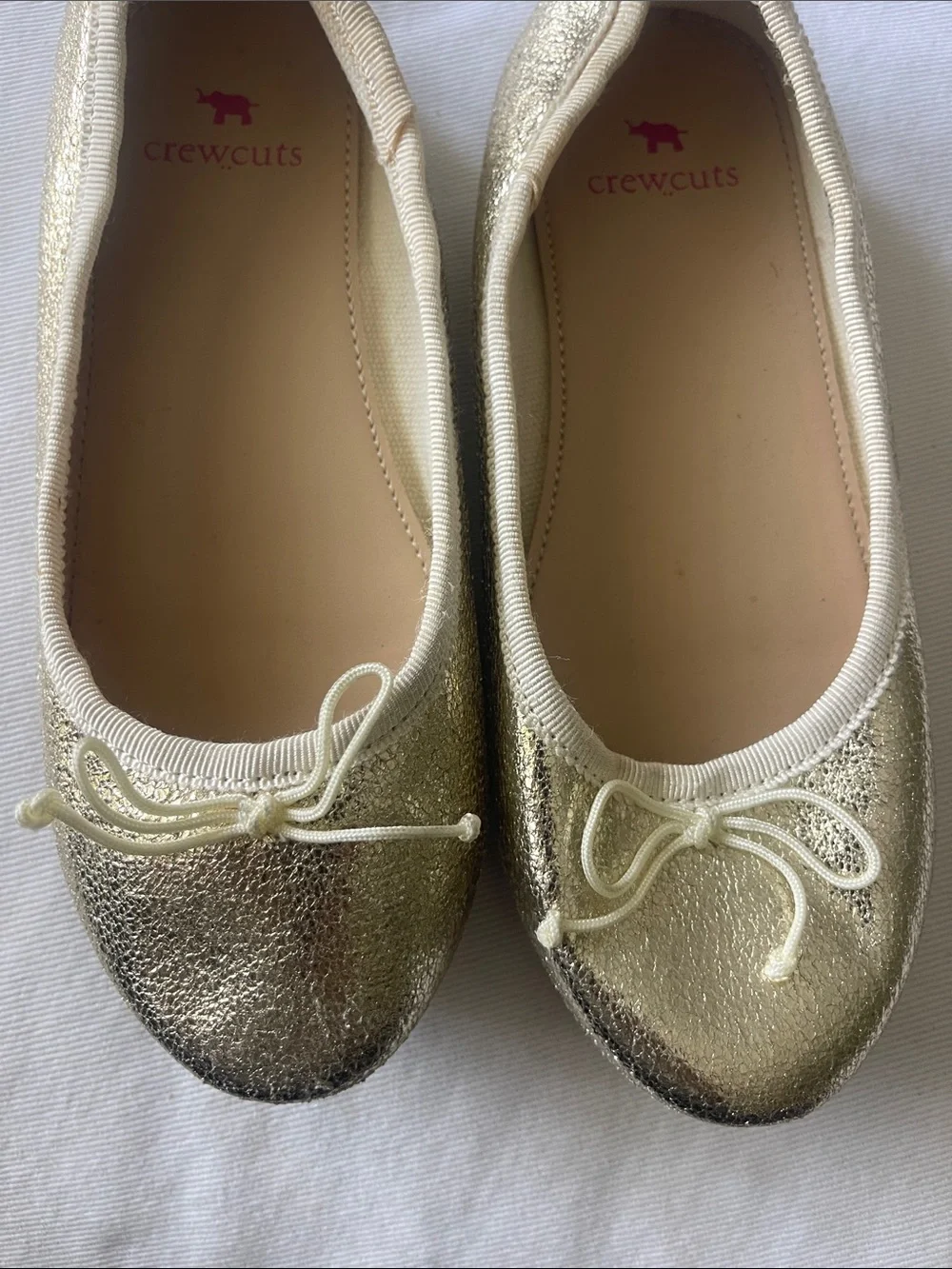 Crewcuts Size 13 Girls Shimmering Gold Bow Ballet Flats